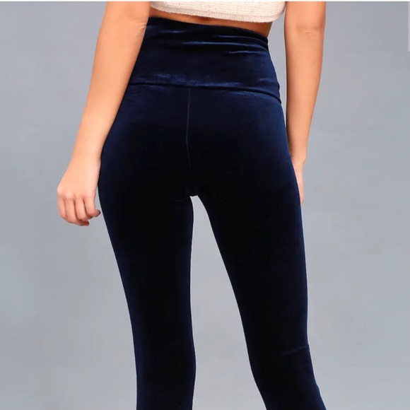 Femme by Design High Waist Navy Velvet Leggings - Picture 4 of 11